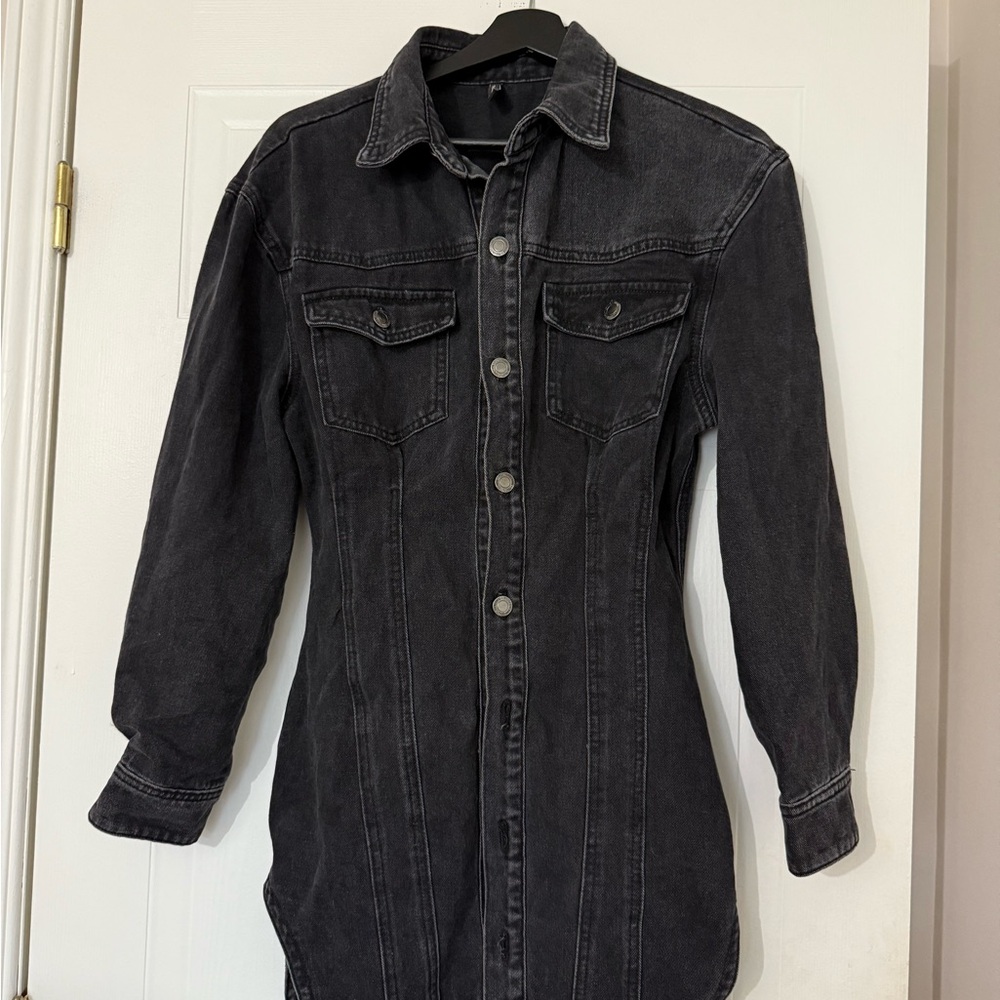 PrettyLittleThing Charcoal Denim Dress